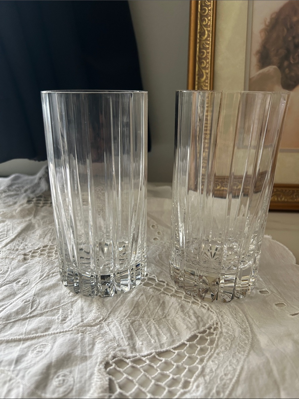 Set of 2 Clear Highball Glasses with Vertical Cut Design